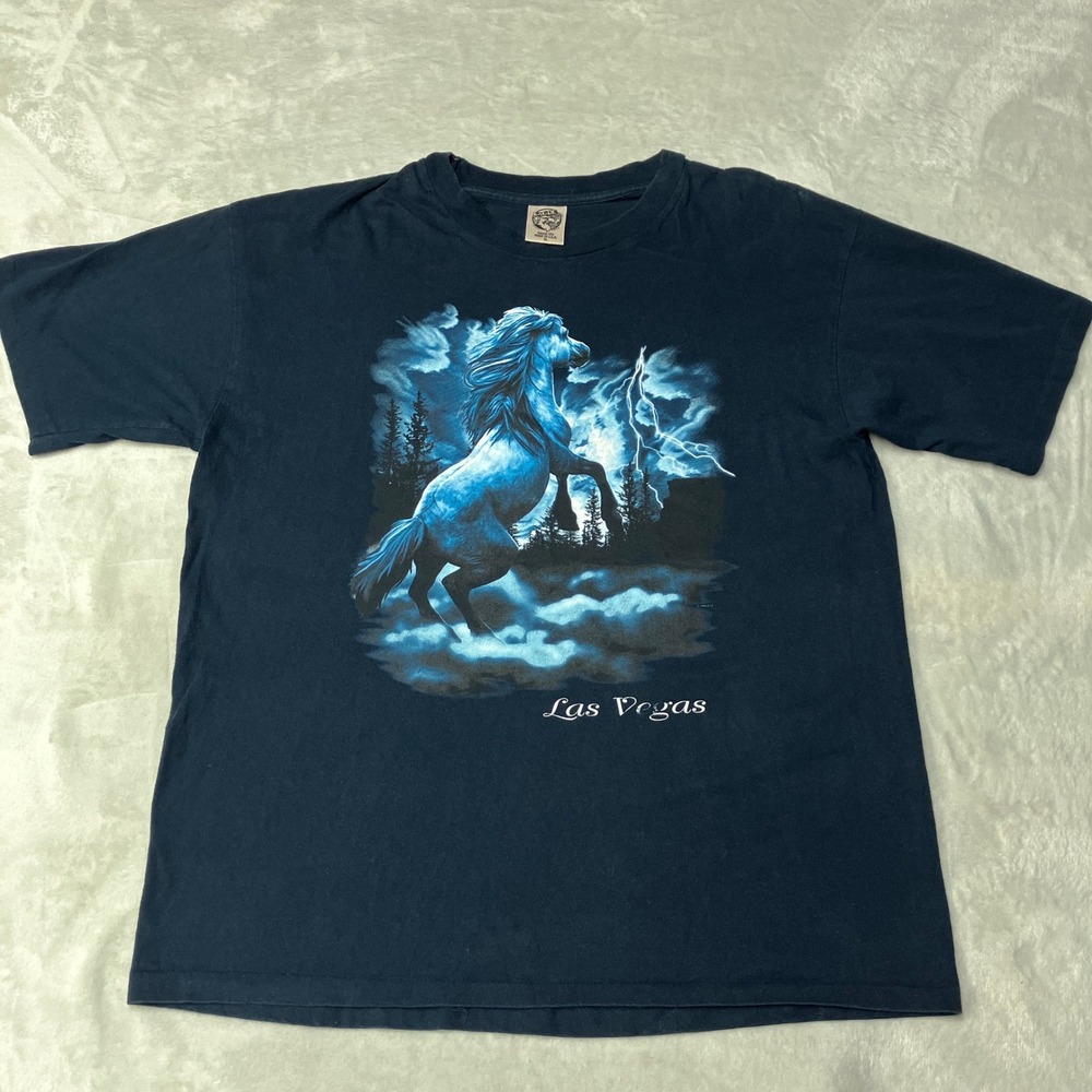 Vintage 90s Horse T-Shirt Made in USA Blue Lightning Horse Nature Equestrian Tee
